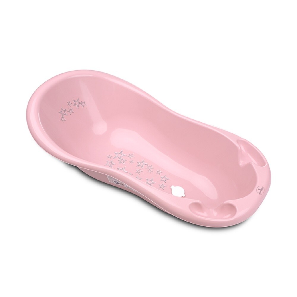 Lorelli Baby Badewanne 100 cm mit Anti-Rutsch-Matte, Wasserablauf, Ablagef&auml;cher rosa Sterne - Bild 1