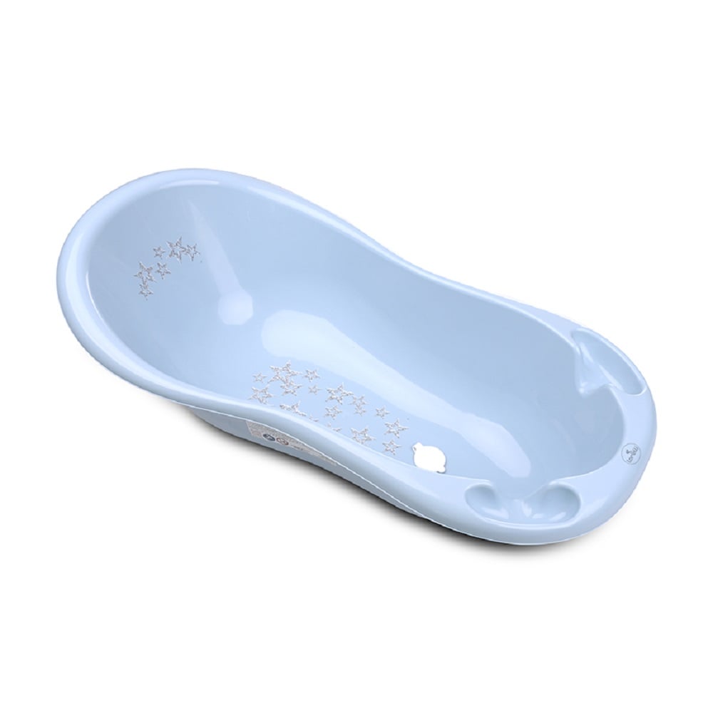 Lorelli Baby Badewanne 100 cm mit Anti-Rutsch-Matte, Wasserablauf, Ablagef&auml;cher blau Sterne - Bild 1