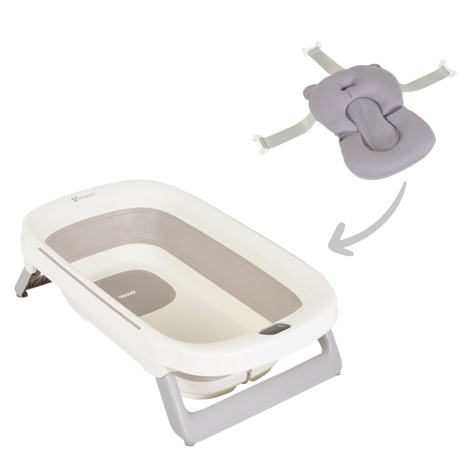 Cangaroo Babybadewanne Morea 81 cm, faltbar, eingebautes Thermometer, Badekissen grau | 03800146270599