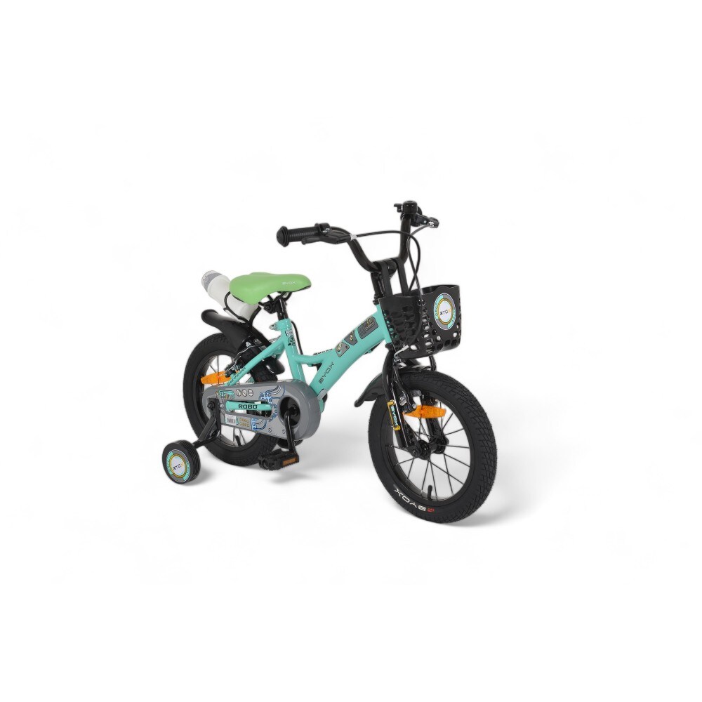 Byox Kinderfahrrad Robo 14 Zoll, Stützräder, Frontkorb, Getränkehalter, Klingel türkis | 03800146202750