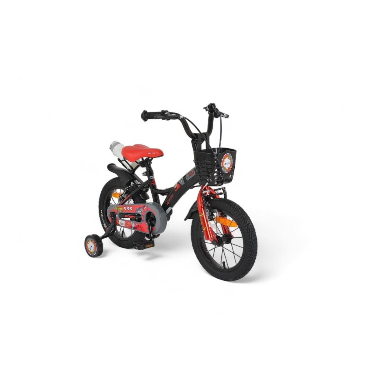 Byox Kinderfahrrad Robo 14 Zoll, Stützräder, Frontkorb, Getränkehalter, Klingel schwarz