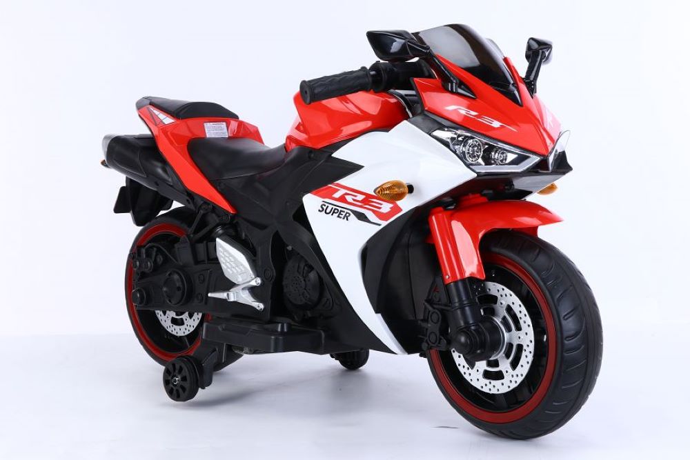 ES-Toys Elektro Kindermotorrad 888 St&uuml;tzr&auml;der LED-Scheinwerfer Batterieanzeige rot - Bild 1