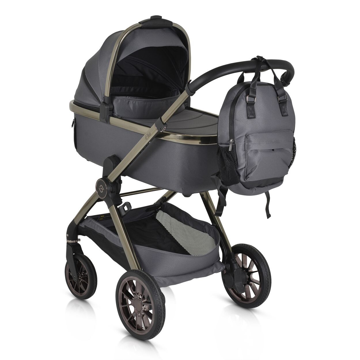 Cangaroo Kinderwagen 2 in1 iClick klappbar, Wickeltasche, Sportsitz, Babywanne grau