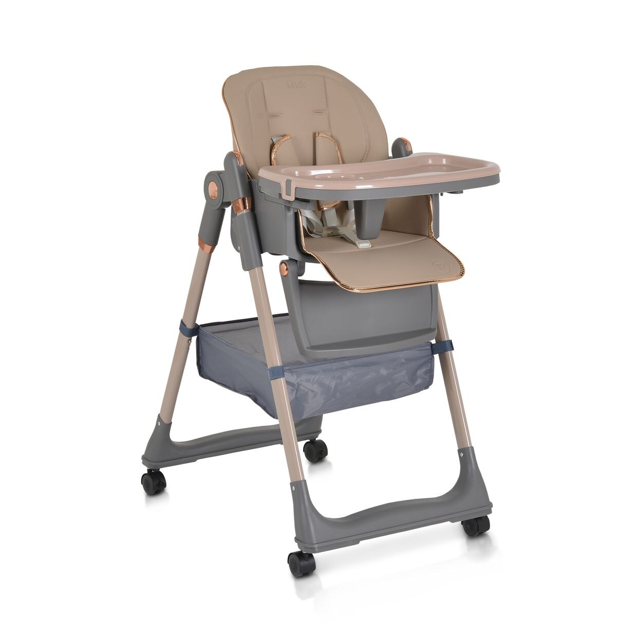Moni Kinderhochstuhl Lindo klappbar Lätzchen Besteck Räder Korb höhenverstellbar beige