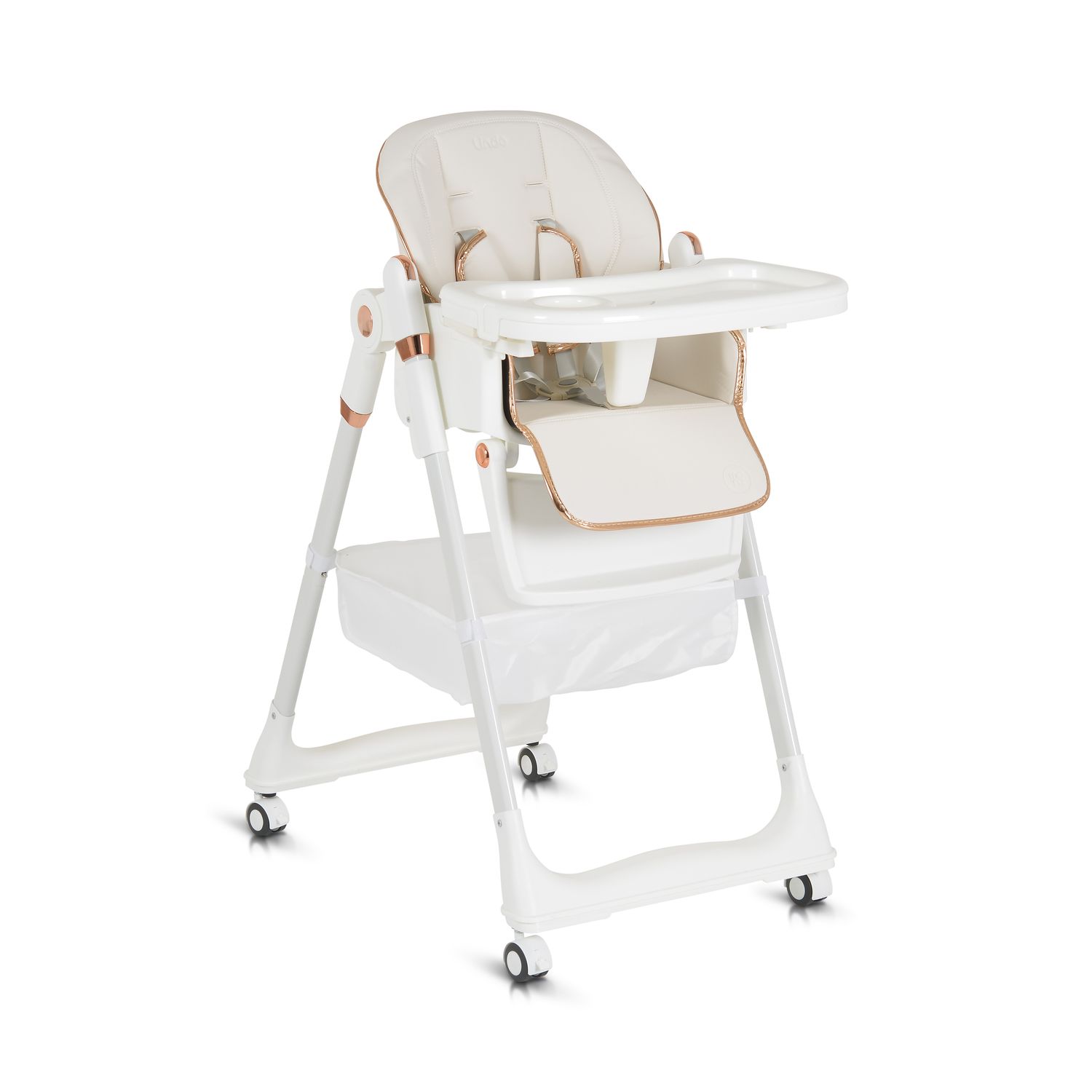 Moni Kinderhochstuhl Lindo klappbar L&auml;tzchen Besteck R&auml;der Korb h&ouml;henverstellbar wei&szlig; - Bild 1