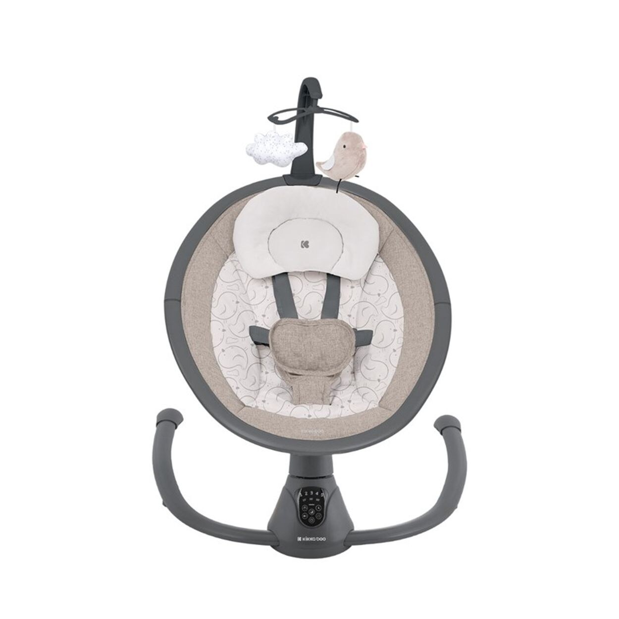 Kikkaboo elektrische Babywippe Twiddle, Schaukelfunktion, Fernbedienung, Timer beige grau