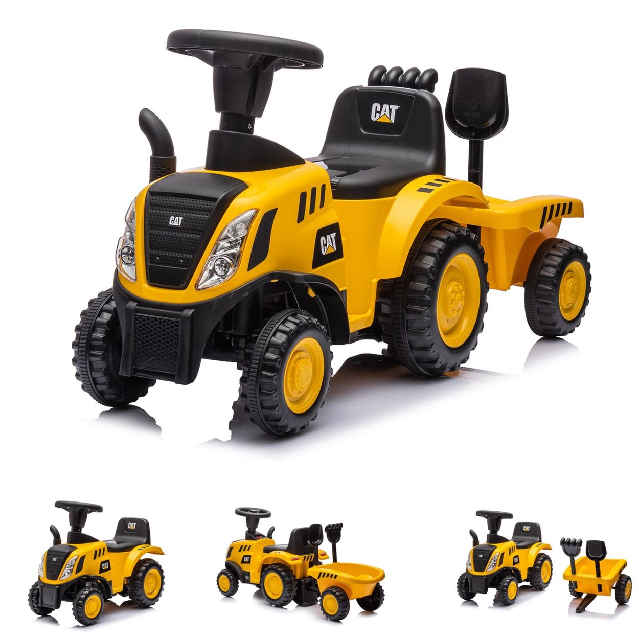 Chipolino Rutschfahrzeug CAT Traktor Musik, Stauraum, Anh&auml;nger, Schaufel, Rechen gelb - Bild 1