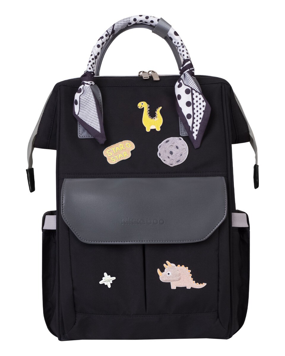 Kikkaboo Wickeltasche Myla Rucksack Träger einstellbar abnehmbare Abzeichen Dino schwarz | 03800171210119