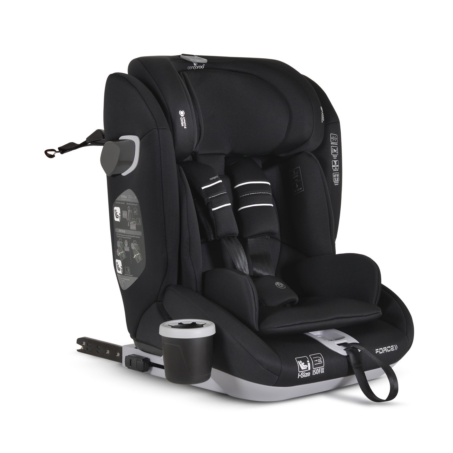 Cangaroo Kindersitz Force i-Size (76-150cm) Isofix, Getr&auml;nkehalter, Top Tether schwarz - Bild 1