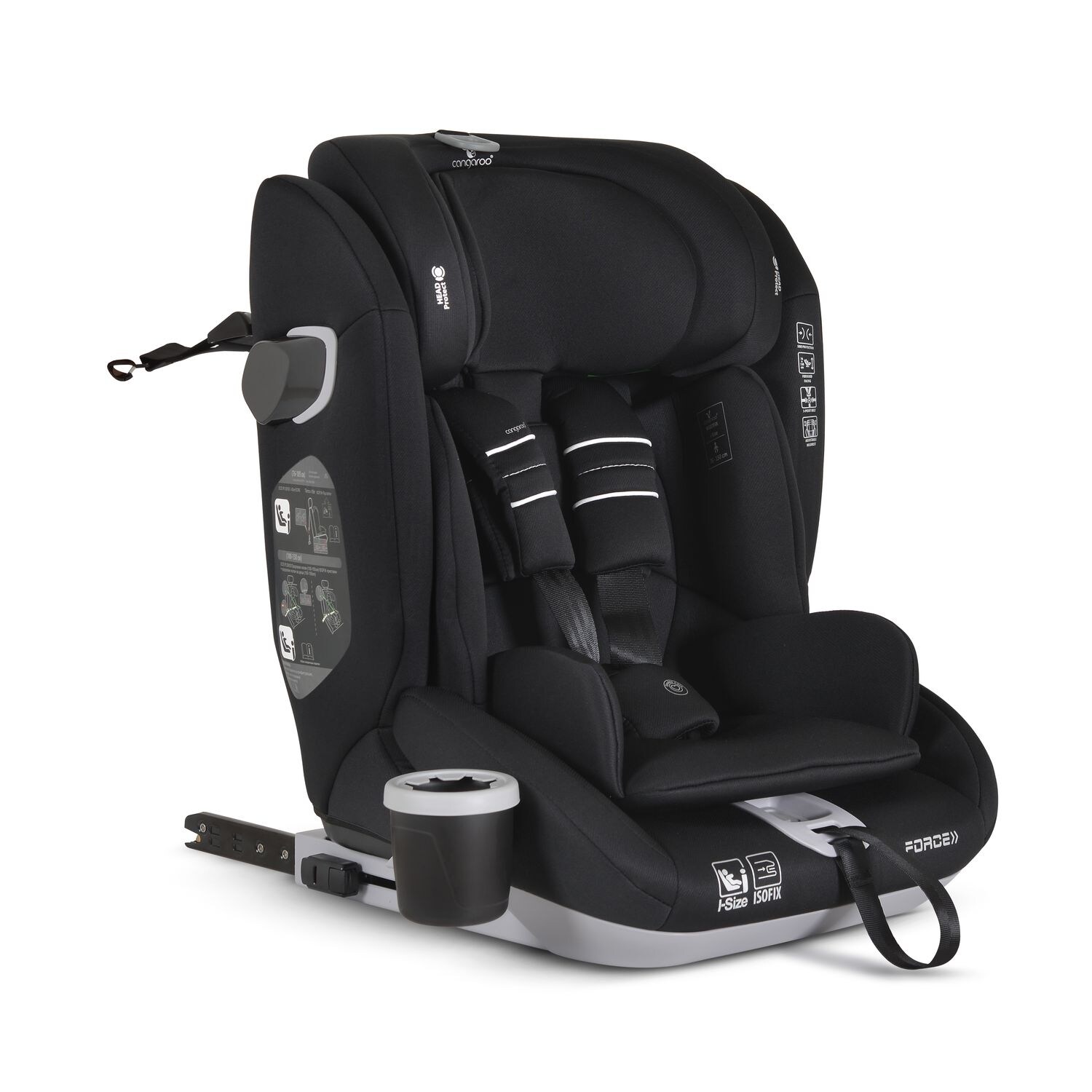 Cangaroo Kindersitz Force i-Size (76-150cm) Isofix, Getränkehalter, Top Tether schwarz | 03801005152339