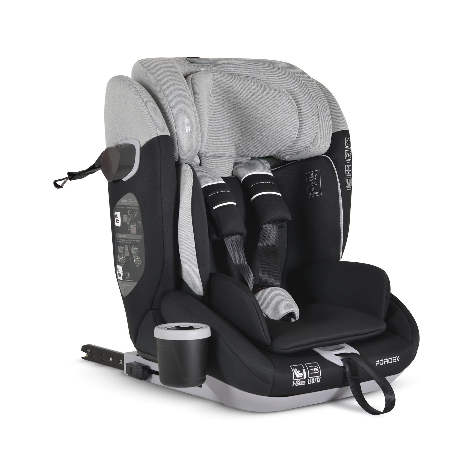 Cangaroo Kindersitz Force i-Size (76-150cm) Isofix, Getr&auml;nkehalter, Top Tether grau - Bild 1