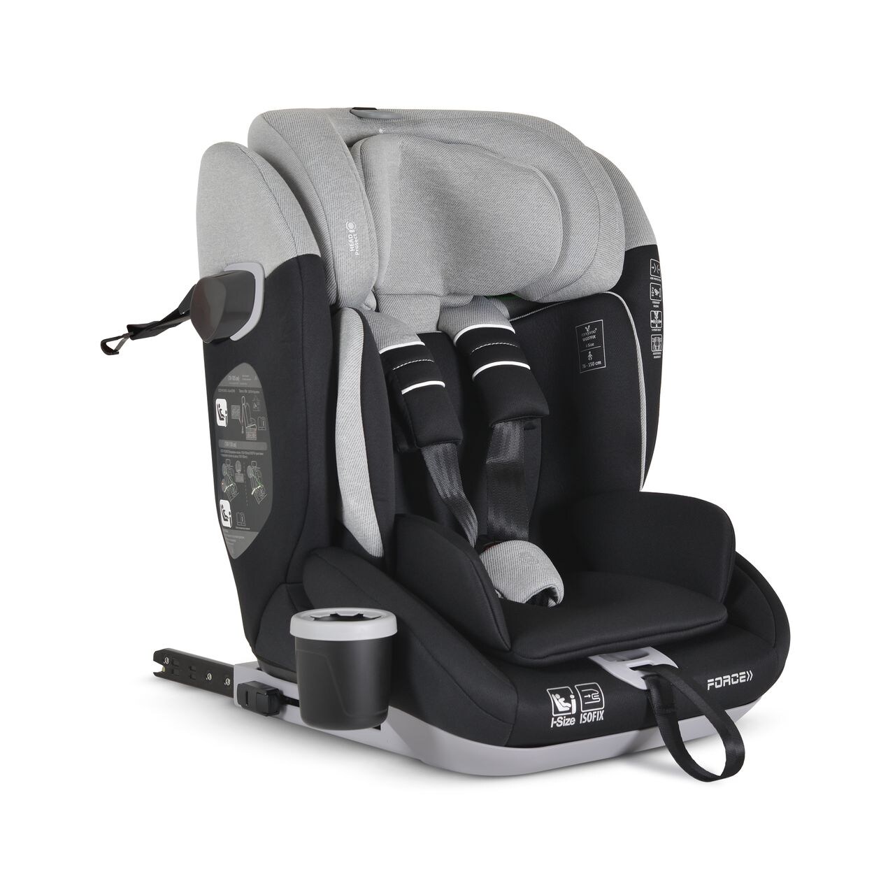 Cangaroo Kindersitz Force i-Size (76-150cm) Isofix, Getränkehalter, Top Tether grau
