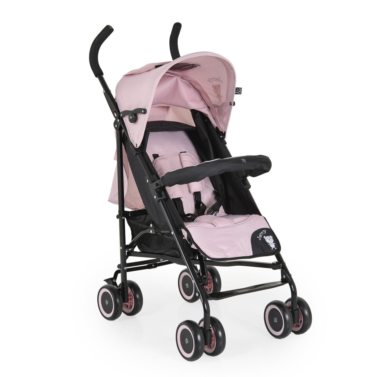 Moni Kinderwagen, Buggy Jerry, Sonnendach, schwenkbare Vorderräder, EVA-Räder rosa schwarz