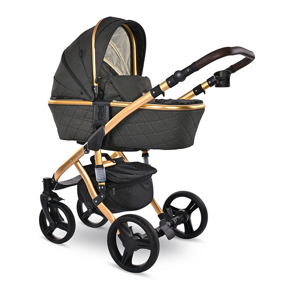 Lorelli Kinderwagen Rimini Premium Sportsitz Tragewanne Moskitonetz verstellbar schwarz gold - Bild 1