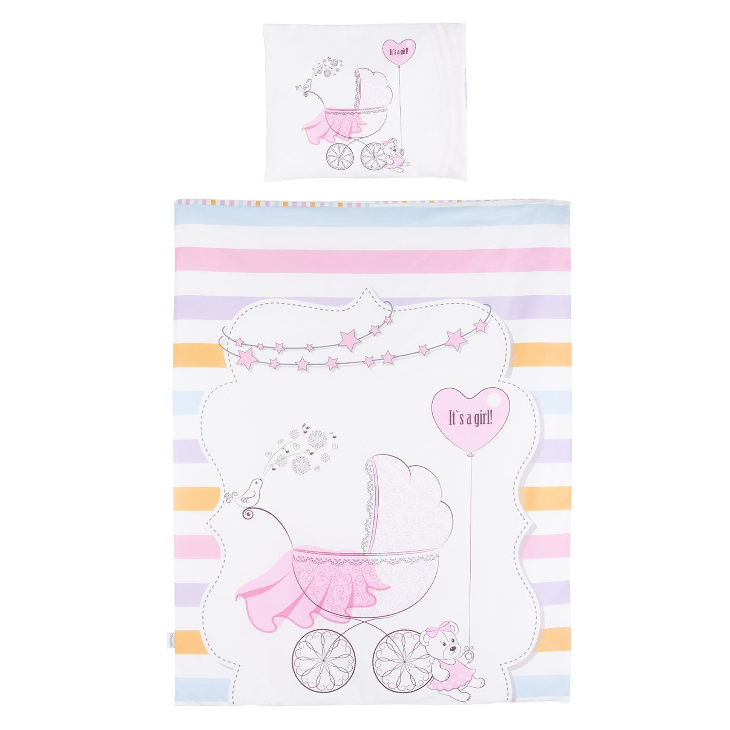 Chipolino 5-teiliges Bettw&auml;sche Set, Decke 95 x 125 cm Kissen 35 x 45 cm rosa Sterne - Bild 1