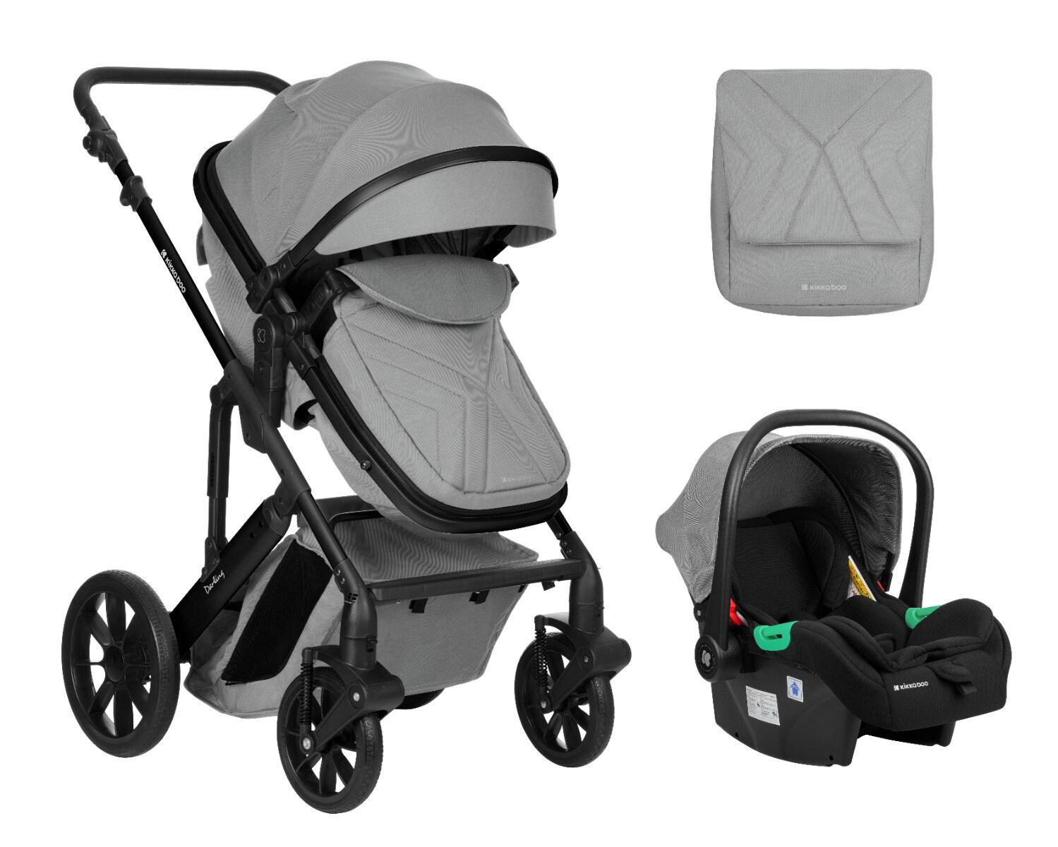 Kikkaboo Kinderwagen Darling 3 in 1 Sportsitz Tragetasche Autositz Wickeltasche hellgrau | 03800171209717