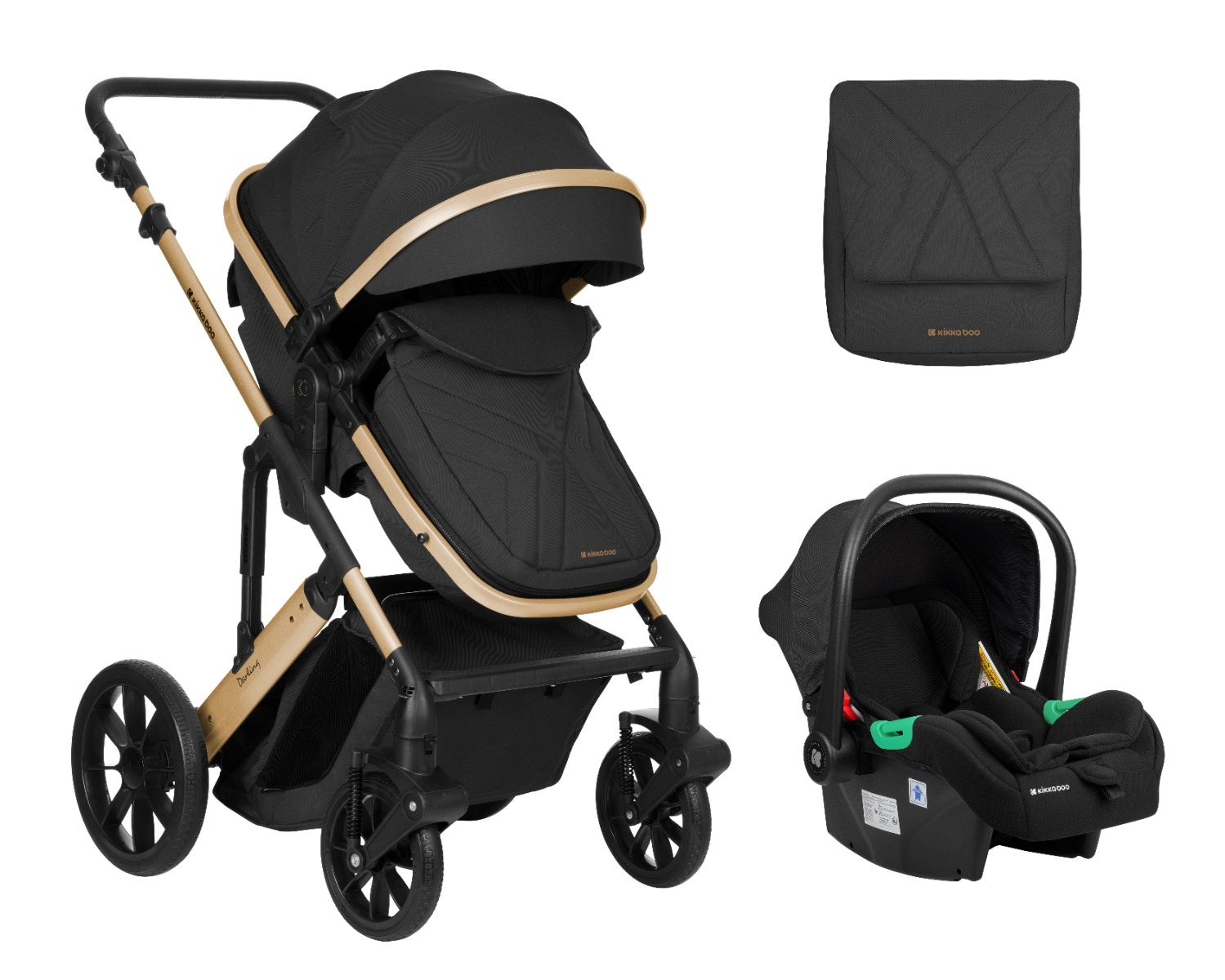 Kikkaboo Kinderwagen Darling 3 in 1 Sportsitz Tragetasche Autositz Wickeltasche black - Bild 1