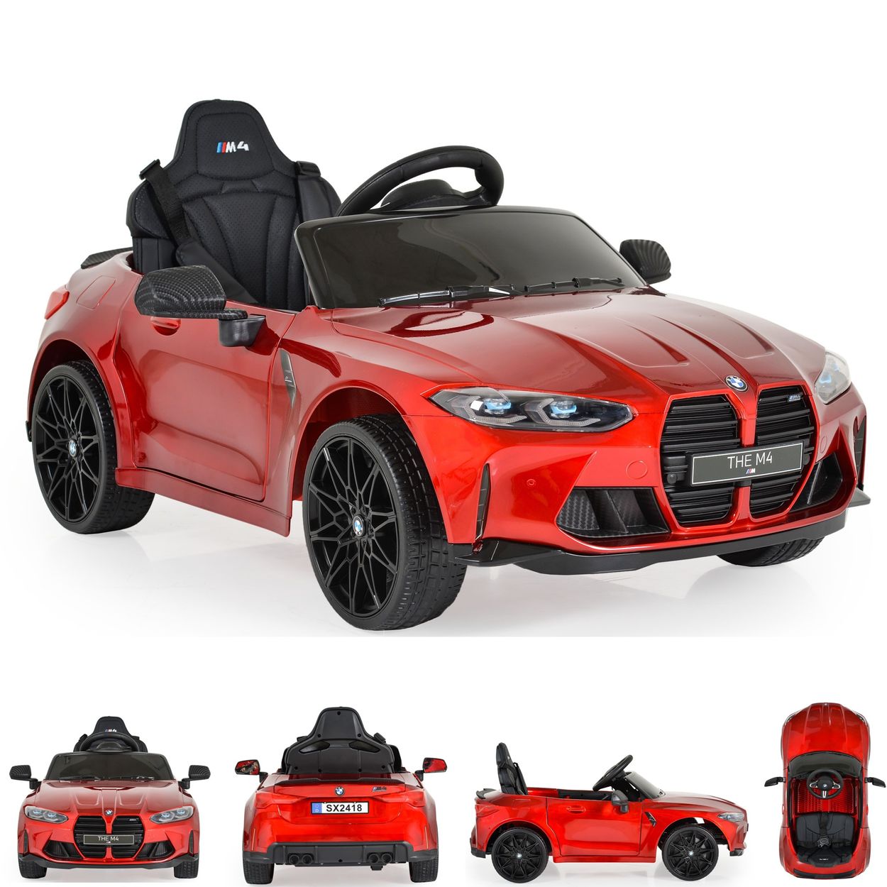 Moni Kinder Elektroauto BMW M4 Fernbedienung EVA-Reifen 2 Motoren Musikfunktion rot - Bild 1