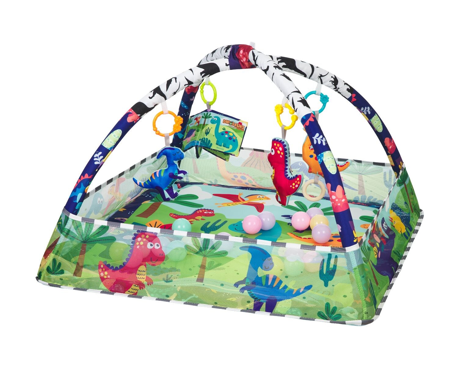 Kikkaboo Spielbogen, Krabbeldecke 2 in 1, Greiflinge, 18 Spielbälle, Bällebad blau