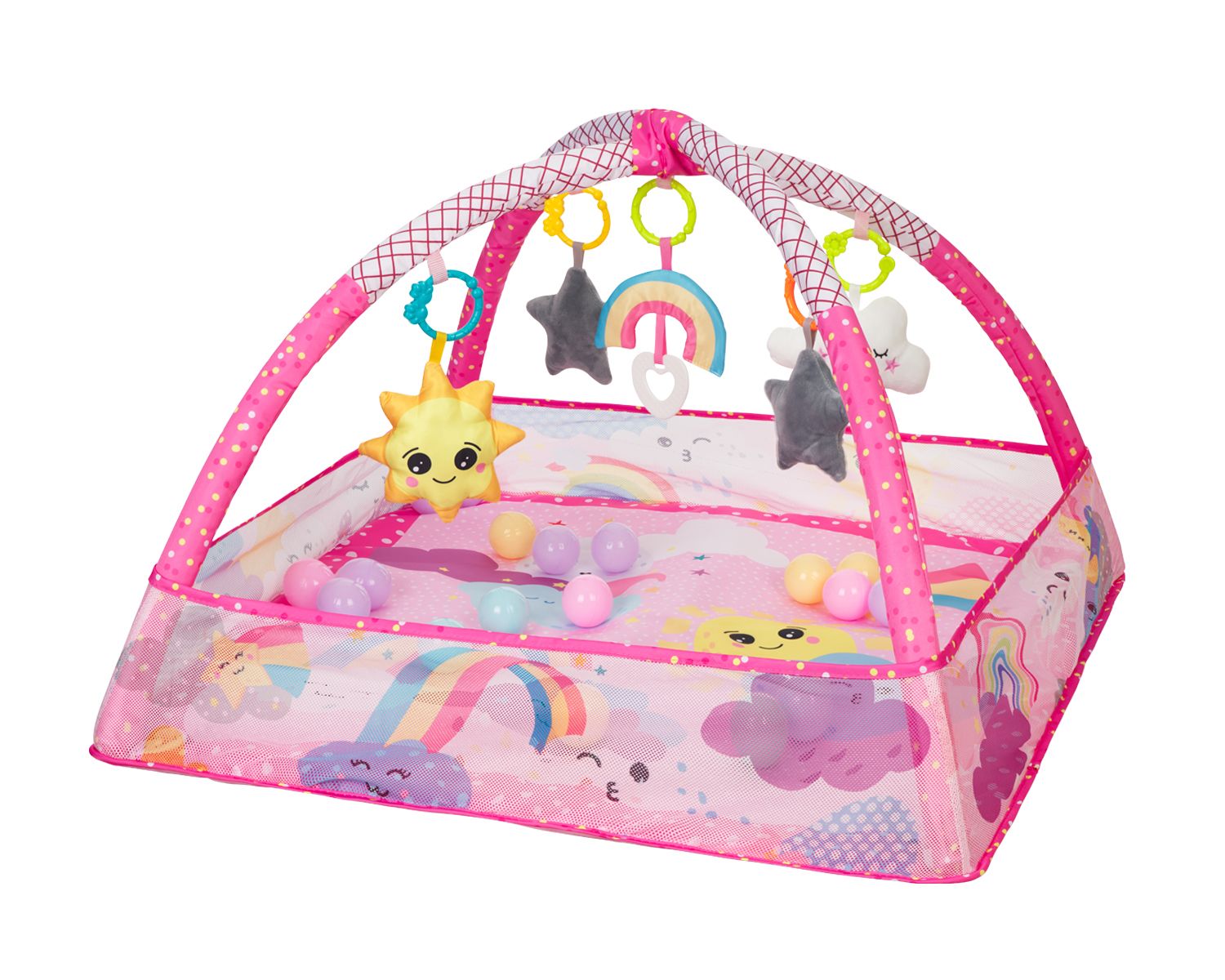 Kikkaboo Spielbogen, Krabbeldecke 2 in 1, Greiflinge, 18 Spielb&auml;lle, B&auml;llebad pink - Bild 1