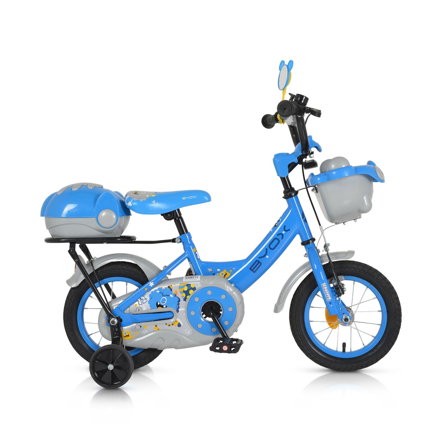 Byox Kinderfahrrad 1202 12 Zoll mit St&uuml;tzr&auml;der, K&ouml;rbe, R&uuml;ckspiegel, Klingel blau - Bild 1