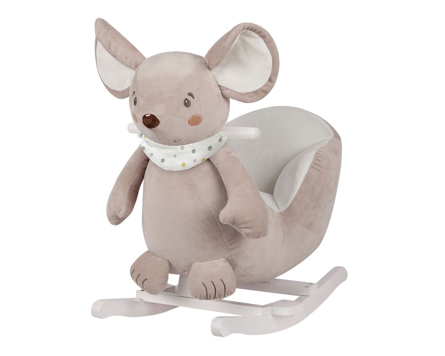 Kikka boo Schaukeltier Maus mit Sitz Holzgriffe Sicherheitsgurt hohe Rückenlehne beige