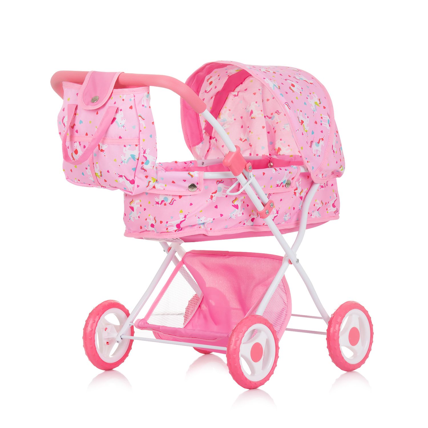 Chipolino Puppenwagen Dora Tasche, klappbar, Softtragetasche, Korb, Sonnendach rosa - Bild 1