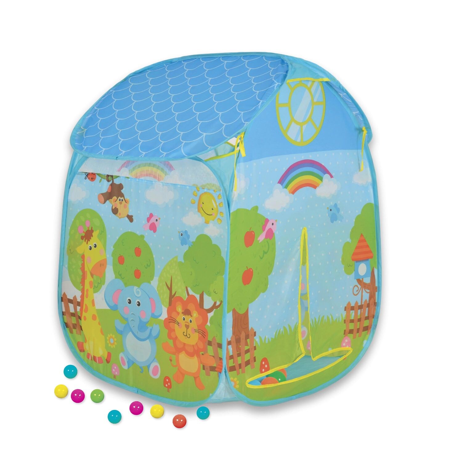 Moni Kinderspielzelt Zoo 995-5001C, Spielhaus, Bällebad, 50 bunte Spielbälle blau | 03801005600397