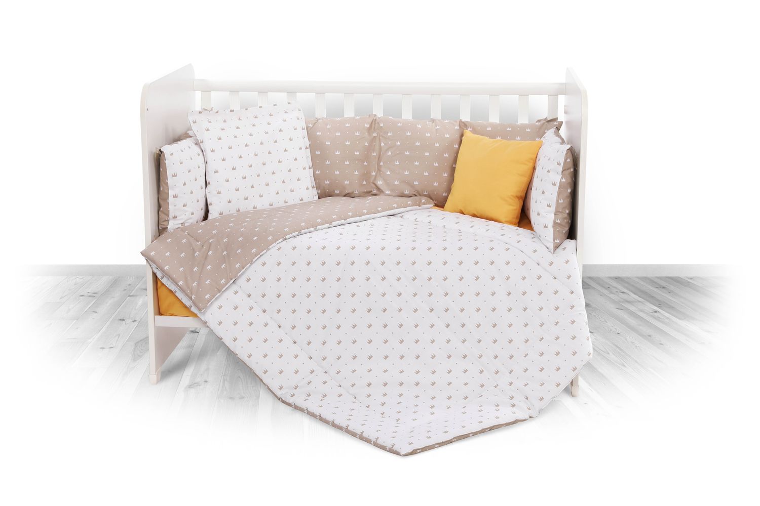 Lorelli Babybettw&auml;sche-Set 5-tlg. Decke 140 x 95 cm Kissen 43 x 35 cm Nestchen beige Krone - Bild 1