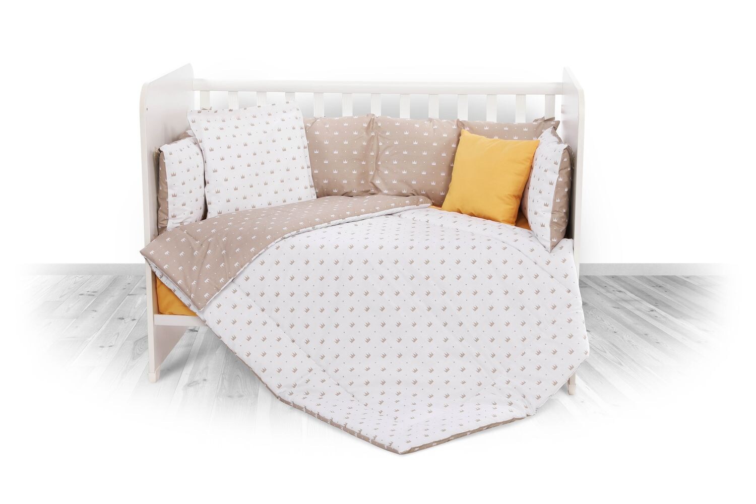 Lorelli Babybettwäsche-Set 5-tlg. Decke 140 x 95 cm Kissen 43 x 35 cm Nestchen beige Krone | 03800151990901