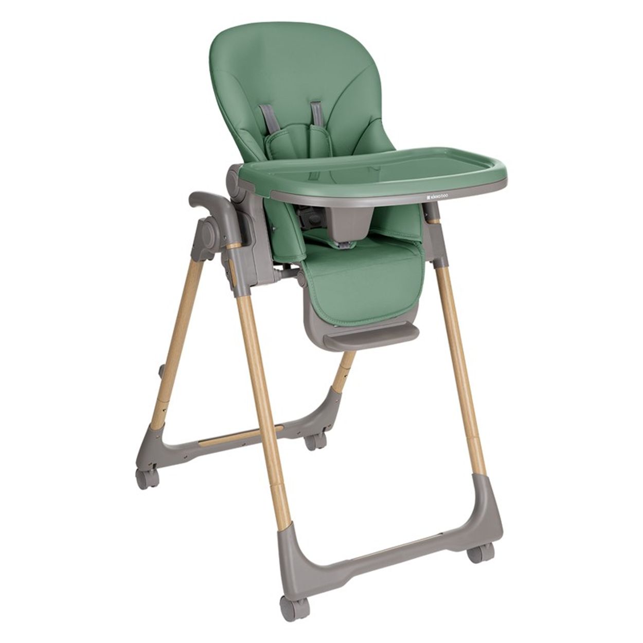 Kikkaboo Kinderhochstuhl Olive R&auml;der mit Bremse klappbar h&ouml;henverstellbar Gurt gr&uuml;n - Bild 1