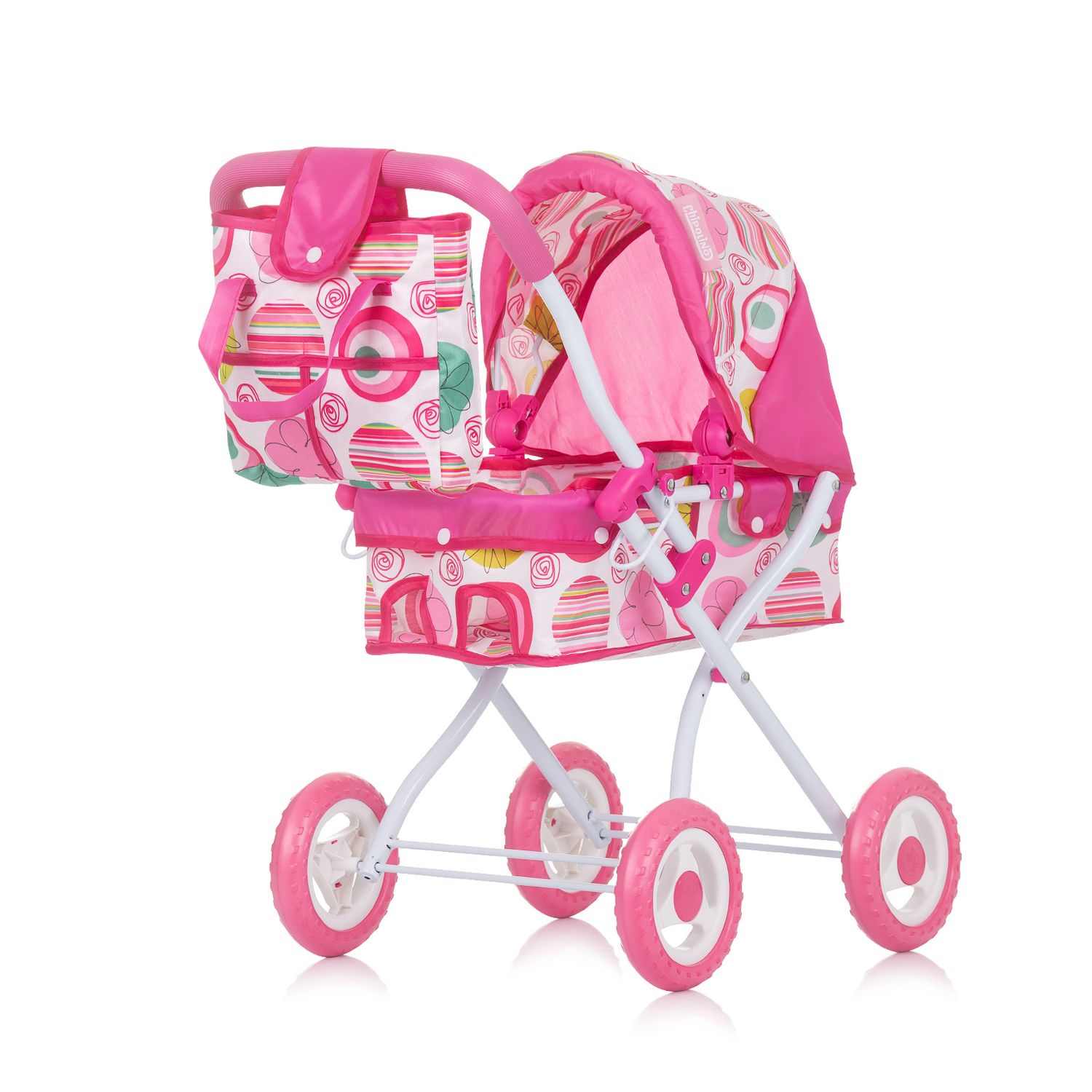 Chipolino Puppenwagen Emily Tasche, Sonnendach verstellbar, zusammenklappbar rosa pink - Bild 1