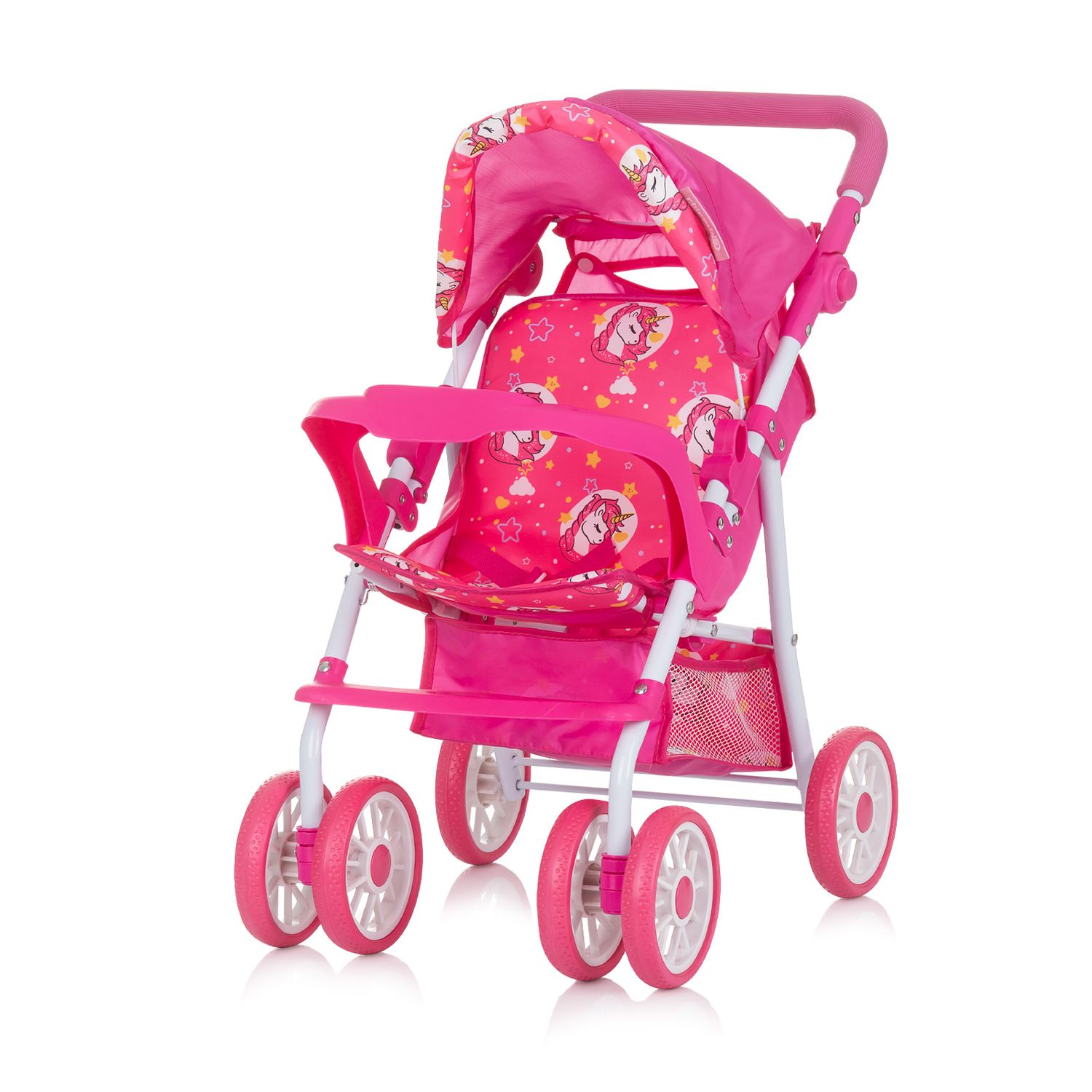 Chipolino Puppenwagen Dolly Korb faltbar Frontb&uuml;gel Fu&szlig;st&uuml;tze Griff verstellbar pink - Bild 1