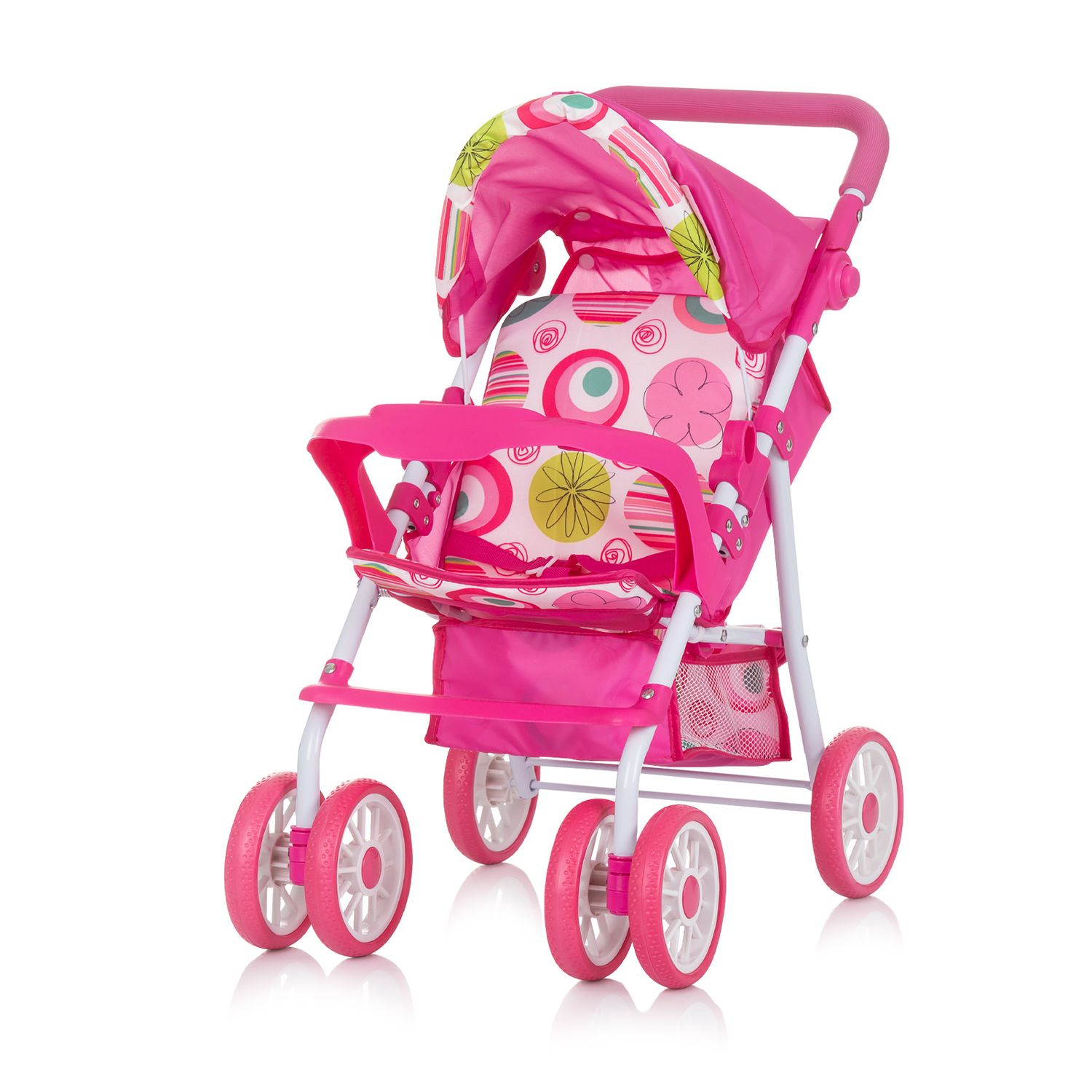 Chipolino Puppenwagen Dolly Korb faltbar Frontb&uuml;gel Fu&szlig;st&uuml;tze Griff verstellbar rosa pink - Bild 1