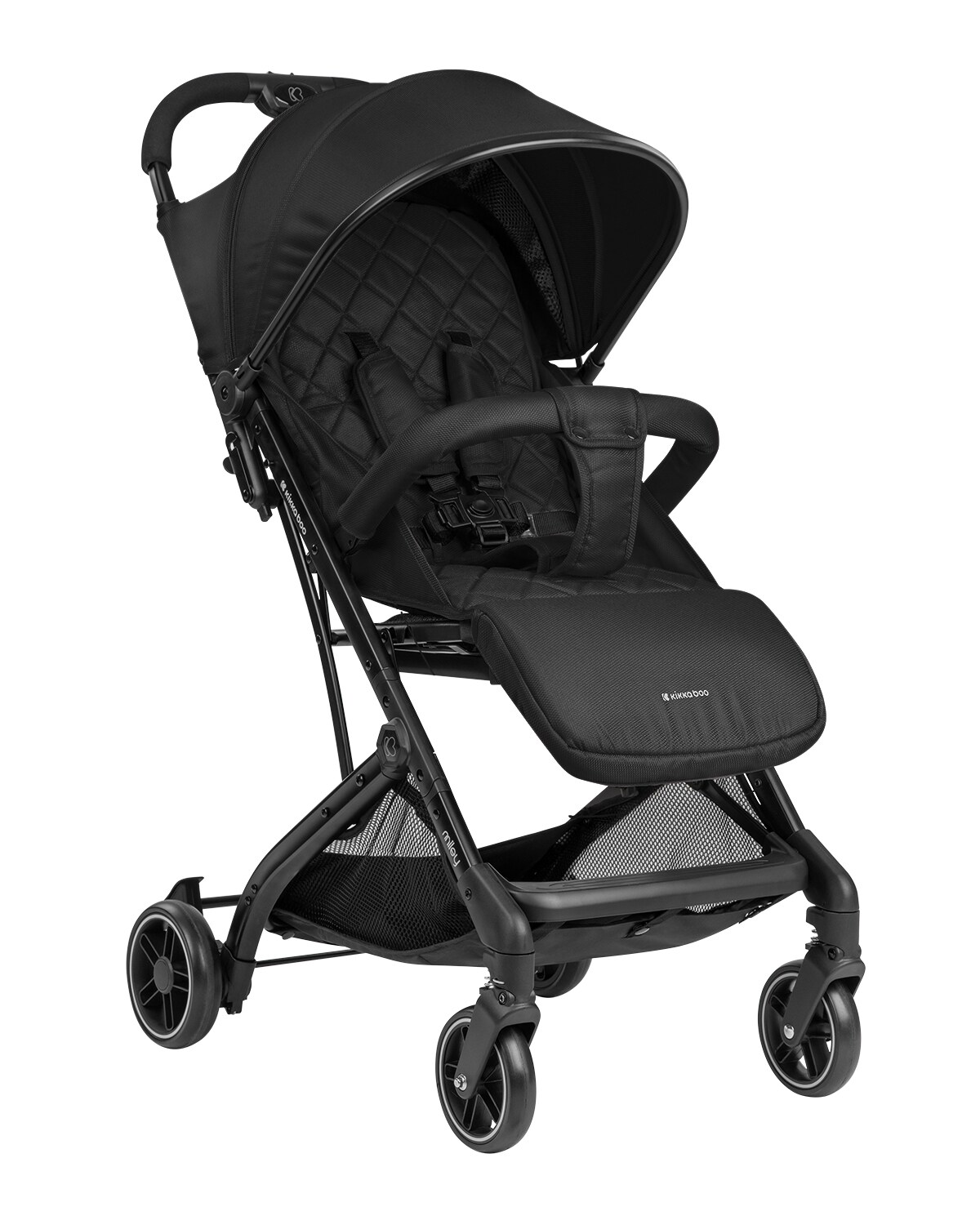 Kikkaboo Kinderwagen Miley mit Fußsack, Fußstütze verstellbar, klappbar, Korb schwarz gemustert | 03800171209632