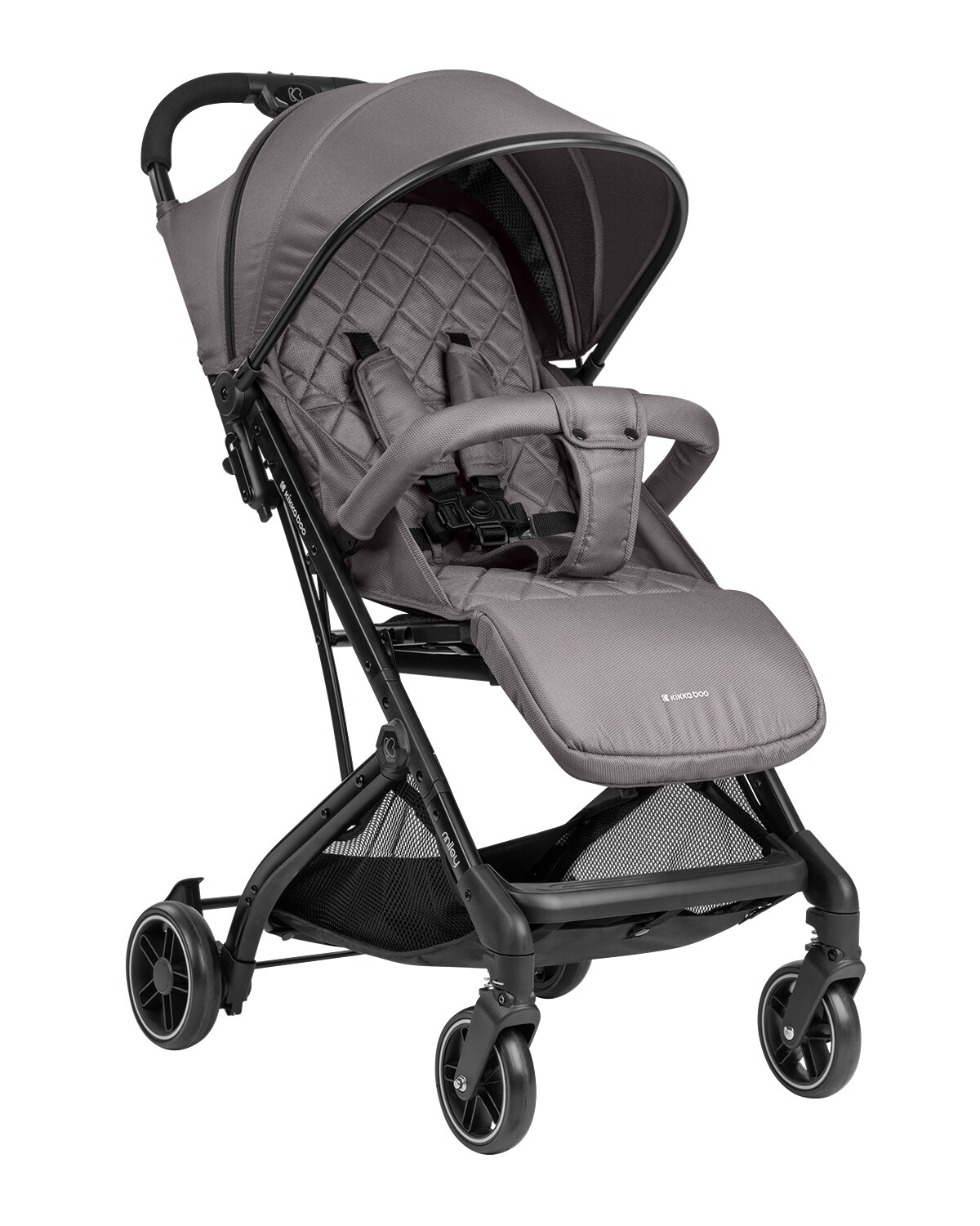 Kikkaboo Kinderwagen Miley mit Fu&szlig;sack, Fu&szlig;st&uuml;tze verstellbar, klappbar, Korb grau dunkelgrau - Bild 1