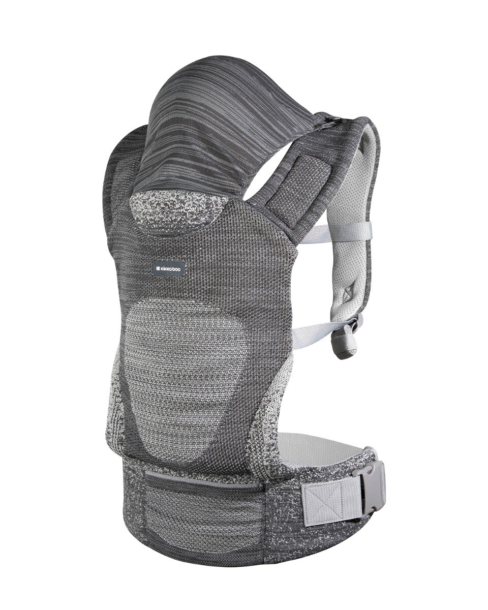 Kikkaboo Babytrage Hoody Fly Strickstoff 3 in 1 Bauch- und R&uuml;ckentrage, H&uuml;ftsitz grau - Bild 1