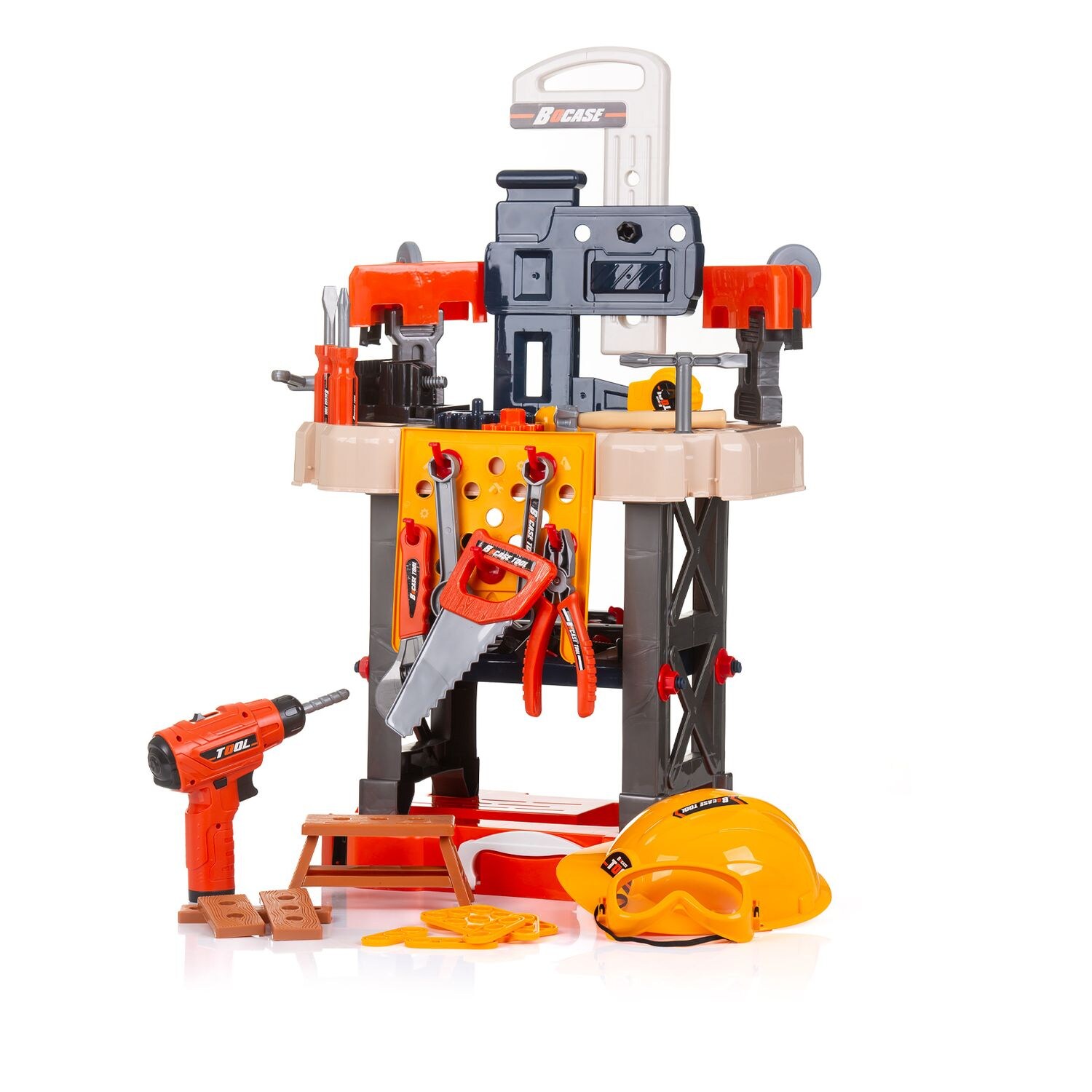 Chipolino Kinderwerkbank, 78-teiliges Spielzeugwerkzeugset, Helm, Bohrer, Säge schwarz | 03800931061586