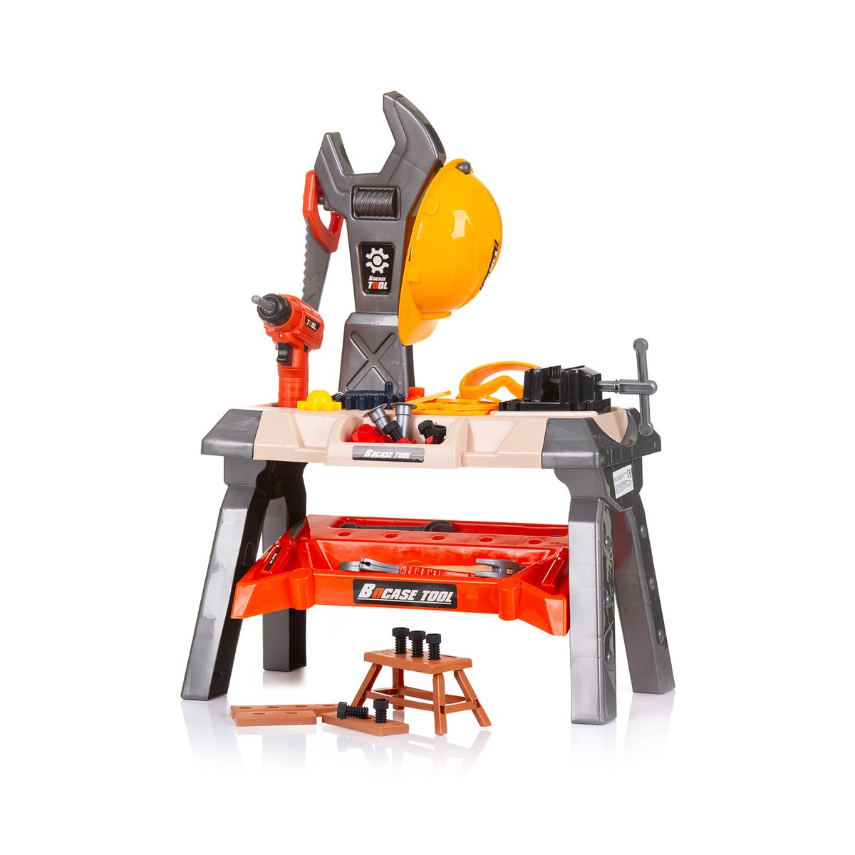 Chipolino Kinderwerkbank, 63-teiliges Spielzeugwerkzeugset, Helm, S&auml;ge, Bohrer grau - Bild 1