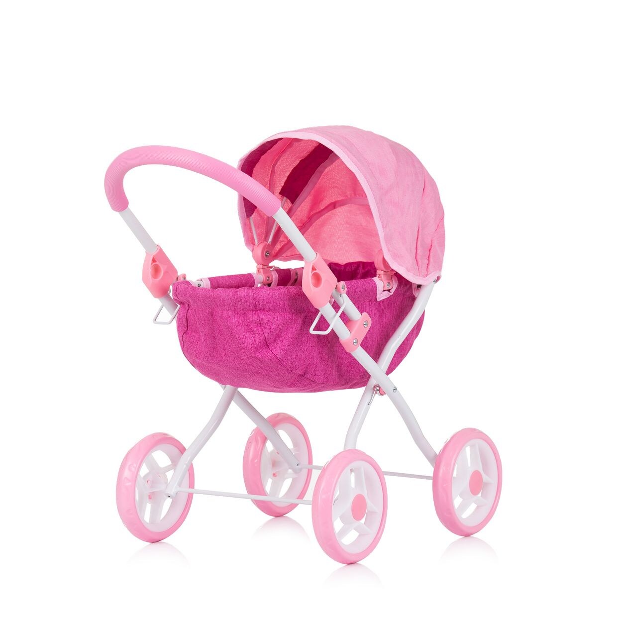 Chipolino Puppenwagen Daisy klappbar, Sonnendach, vier große Räder, ab 3 Jahren pink