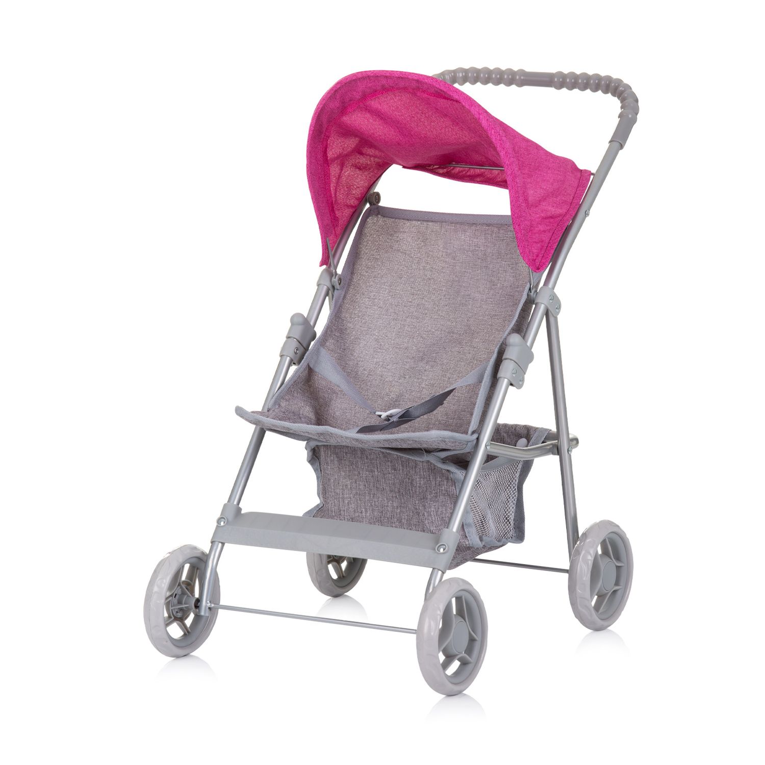 Chipolino Puppenwagen Alice Aufbewahrungskorb klappbar, Sonnendach verstellbar grau pink - Bild 1