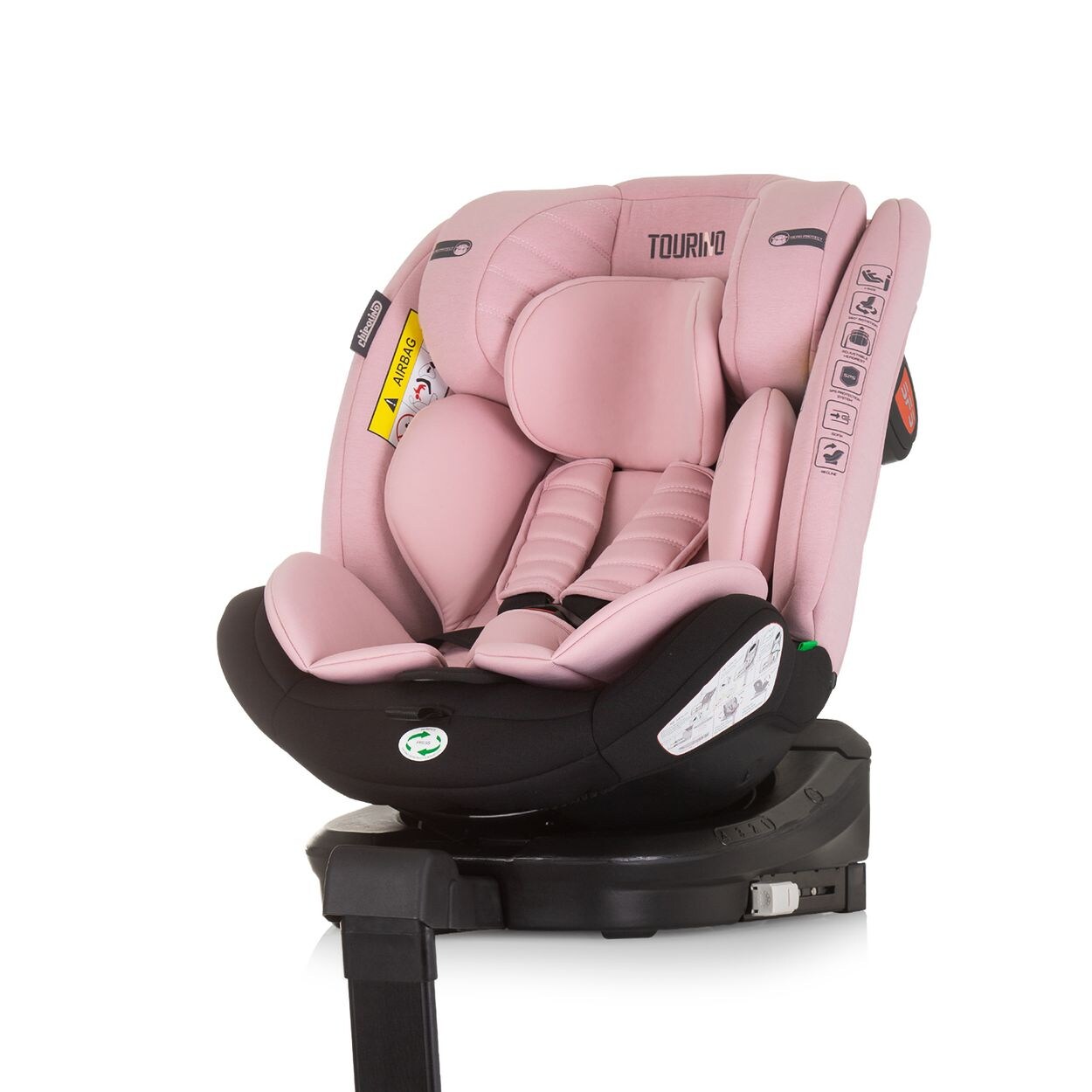Chipolino Kindersitz Tourino i-Size (40-150cm) Isofix, höhenverstellbar, drehbar rosa