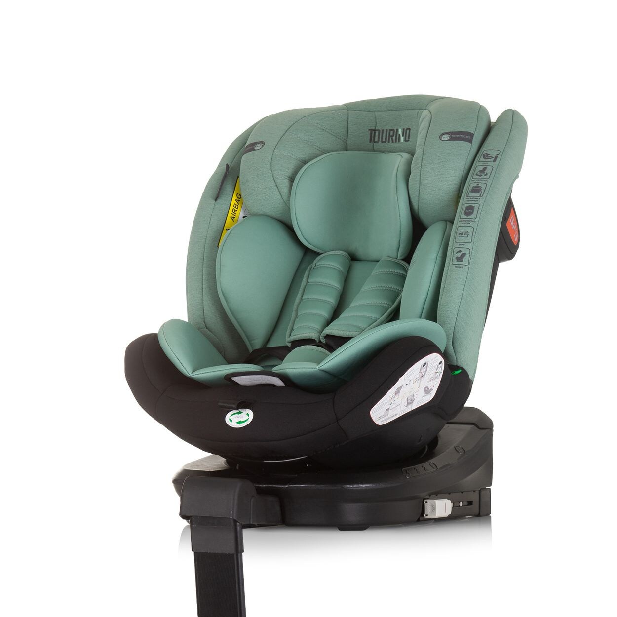 Chipolino Kindersitz Tourino i-Size (40-150cm) Isofix, höhenverstellbar, drehbar grün