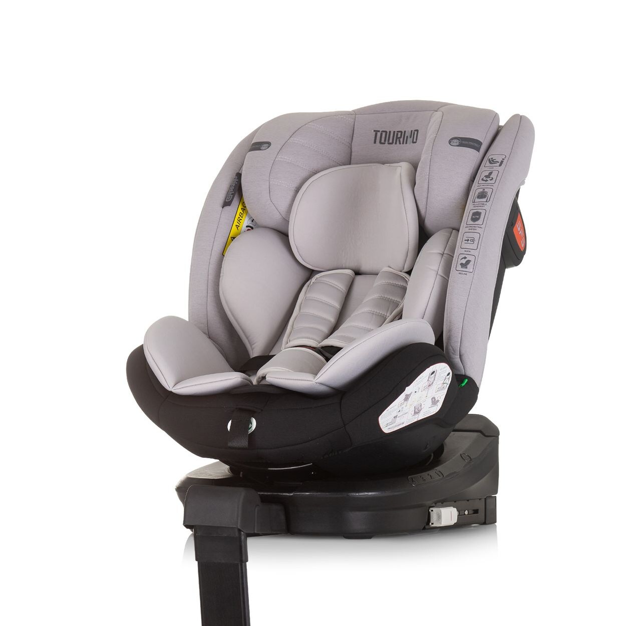 Chipolino Kindersitz Tourino i-Size (40-150cm) Isofix, höhenverstellbar, drehbar hellgrau