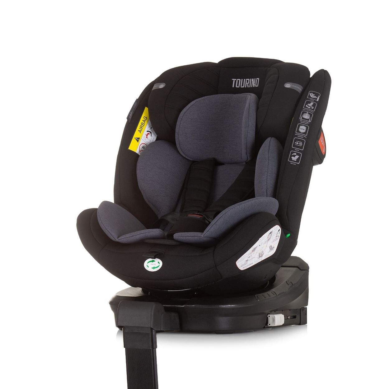 Chipolino Kindersitz Tourino i-Size (40-150cm) Isofix, höhenverstellbar, drehbar schwarz/grau