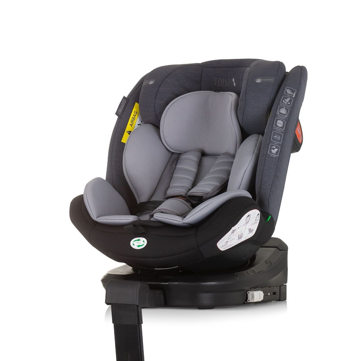 Chipolino Kindersitz Tourino i-Size (40-150cm) Isofix, höhenverstellbar, drehbar grau/hellgrau