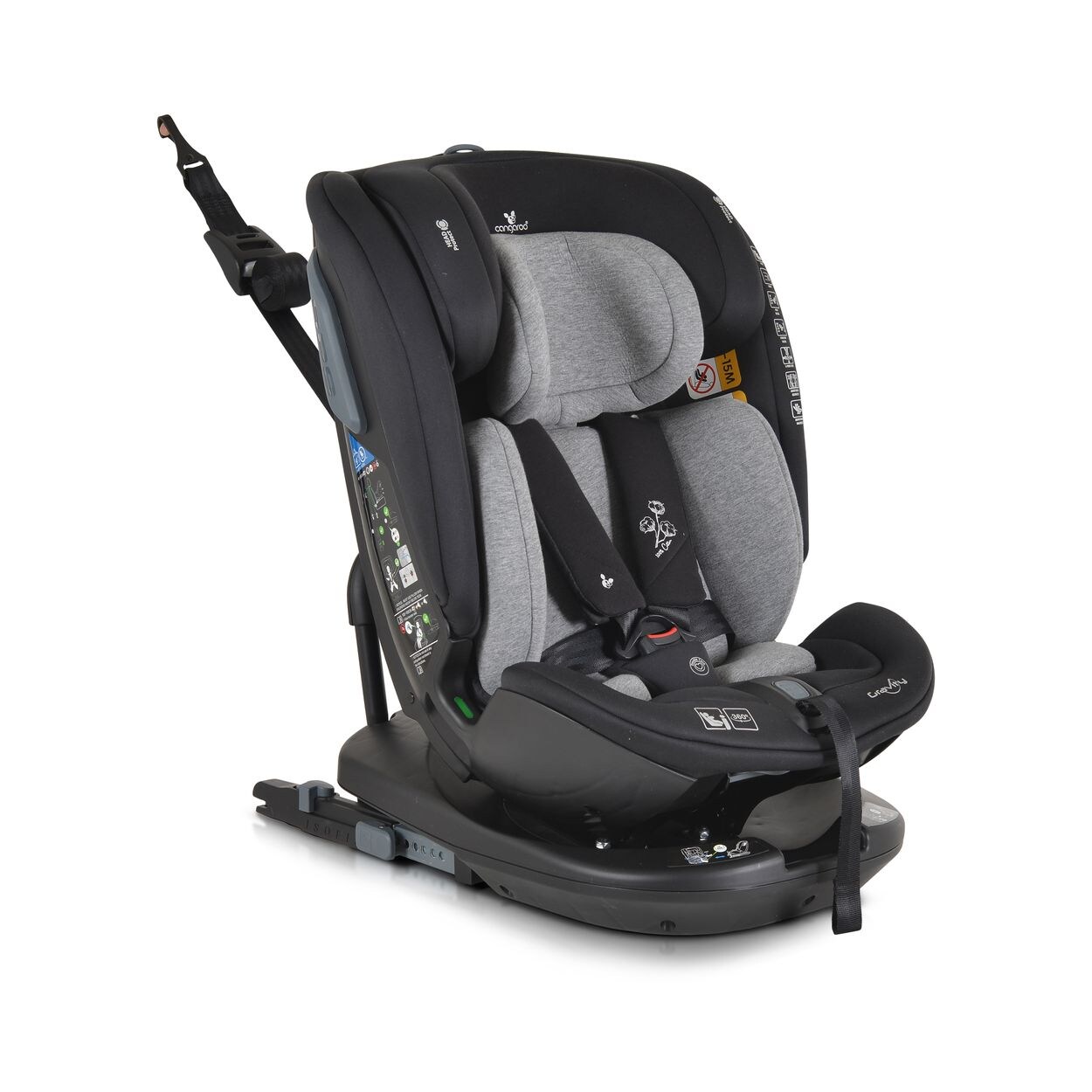 Cangaroo Kindersitz Gravity i-Size (40-150cm) Sitz drehbar, Kopfstütze, Isofix grau