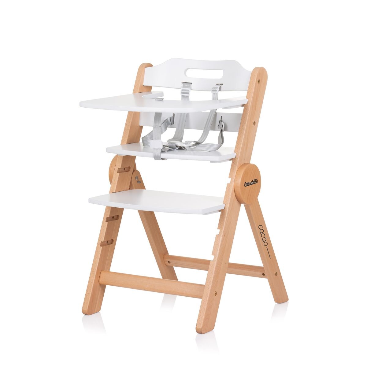 Chipolino Kinderhochstuhl Cacao Holz, Treppenstuhl, Beinstütze, klappbar, Gurt weiß | 03800931058739