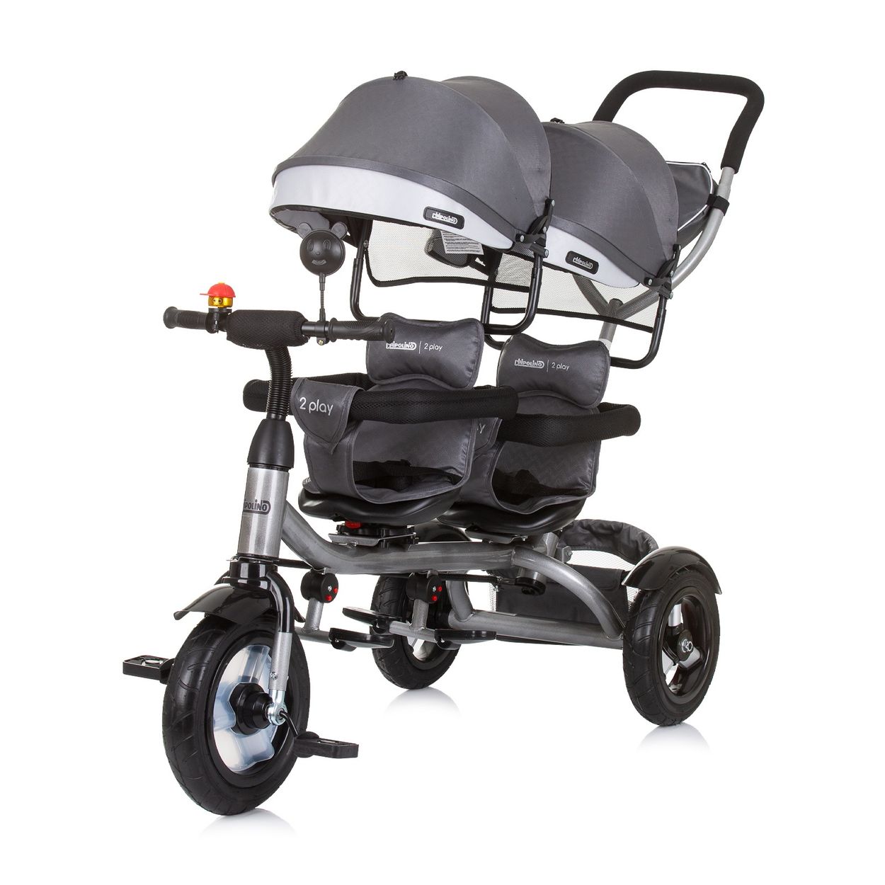 Babyshoppen Zwillingsdreirad 2Play, Lenkstange zwei verstellbare Sitze drehbar grau - Bild 1