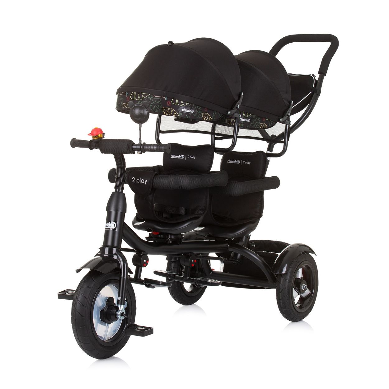 Babyshoppen Zwillingsdreirad 2Play, Lenkstange zwei verstellbare Sitze drehbar schwarz - Bild 1